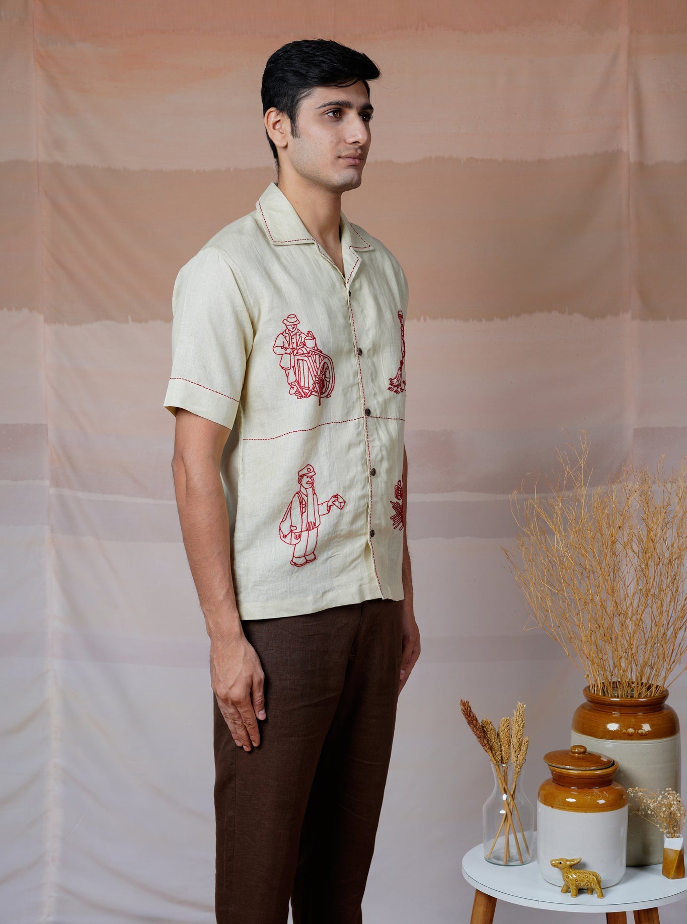 Hands at Work - Hand Embroidered Unisex Linen Shirt - CiceroniShirtsCultura Studio