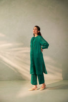 Hariyali Bahaar Embroidered Co-ord Set- Set of 2 - CiceroniKurta Set, Festive WearPants and Pajamas