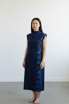 High Neck Patch Dress – Midnight Blue Jamdani - CiceroniDressesBhomra