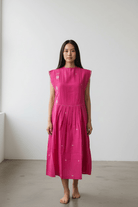 High Neck Pleated Dress – Hibiscus Lotus Golap Jamdani - CiceroniDressesBhomra