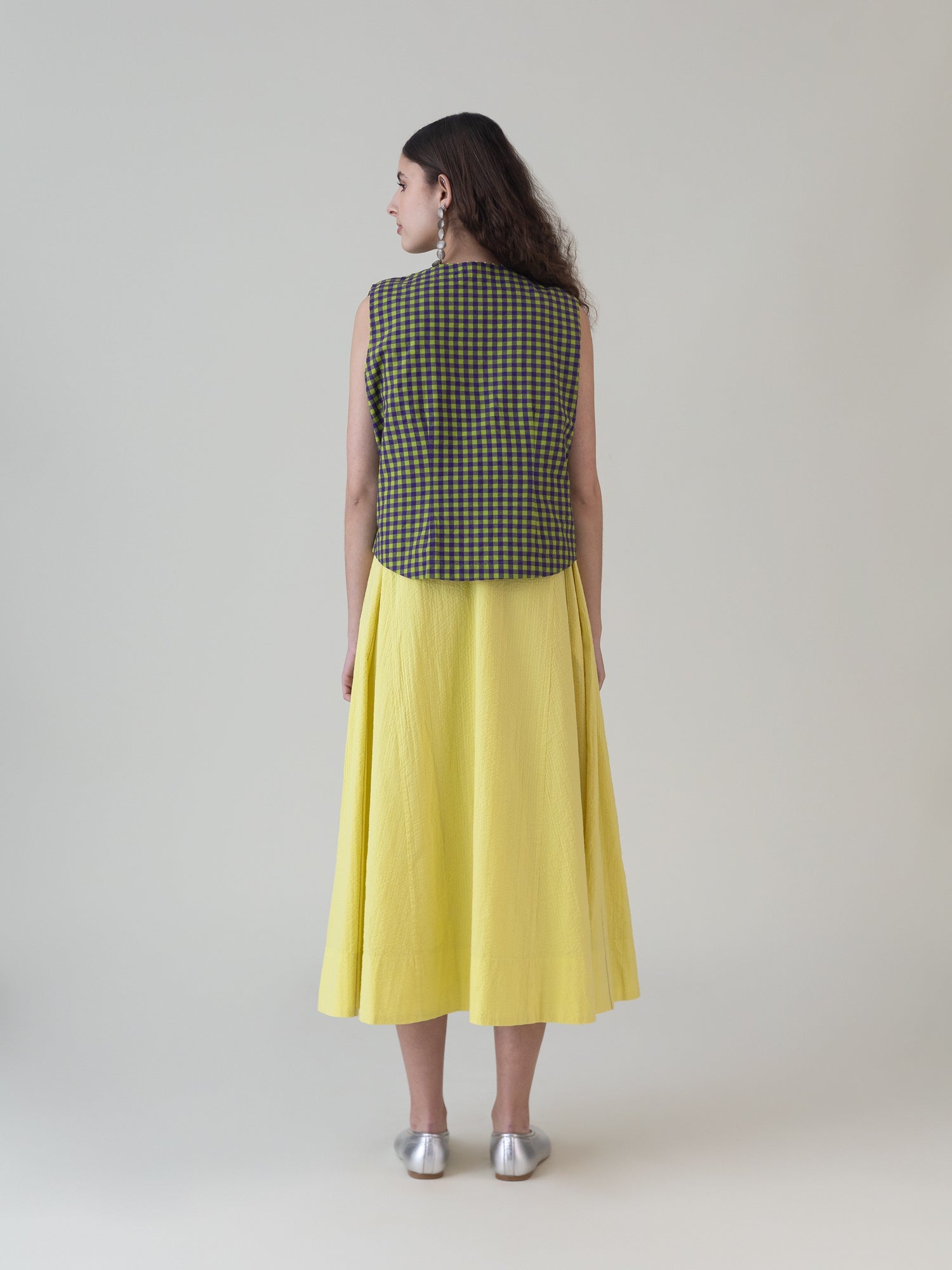 Hikono Vest Purple Lime Gingham Top - CiceroniWomen ShirtsShades of India