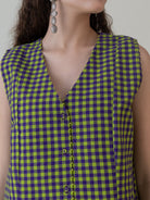 Hikono Vest Purple Lime Gingham Top - CiceroniWomen ShirtsShades of India