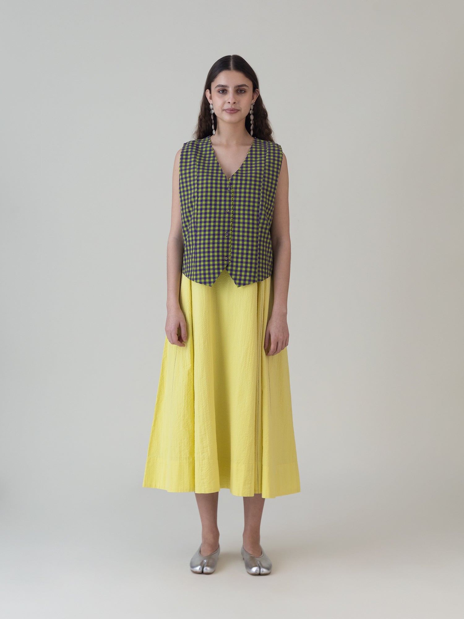 Hikono Vest Purple Lime Gingham Top - CiceroniWomen ShirtsShades of India