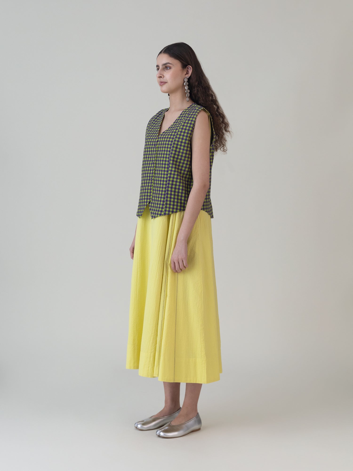 Hikono Vest Purple Lime Gingham Top - CiceroniWomen ShirtsShades of India