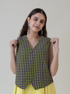 Hikono Vest Purple Lime Gingham Top - CiceroniWomen ShirtsShades of India