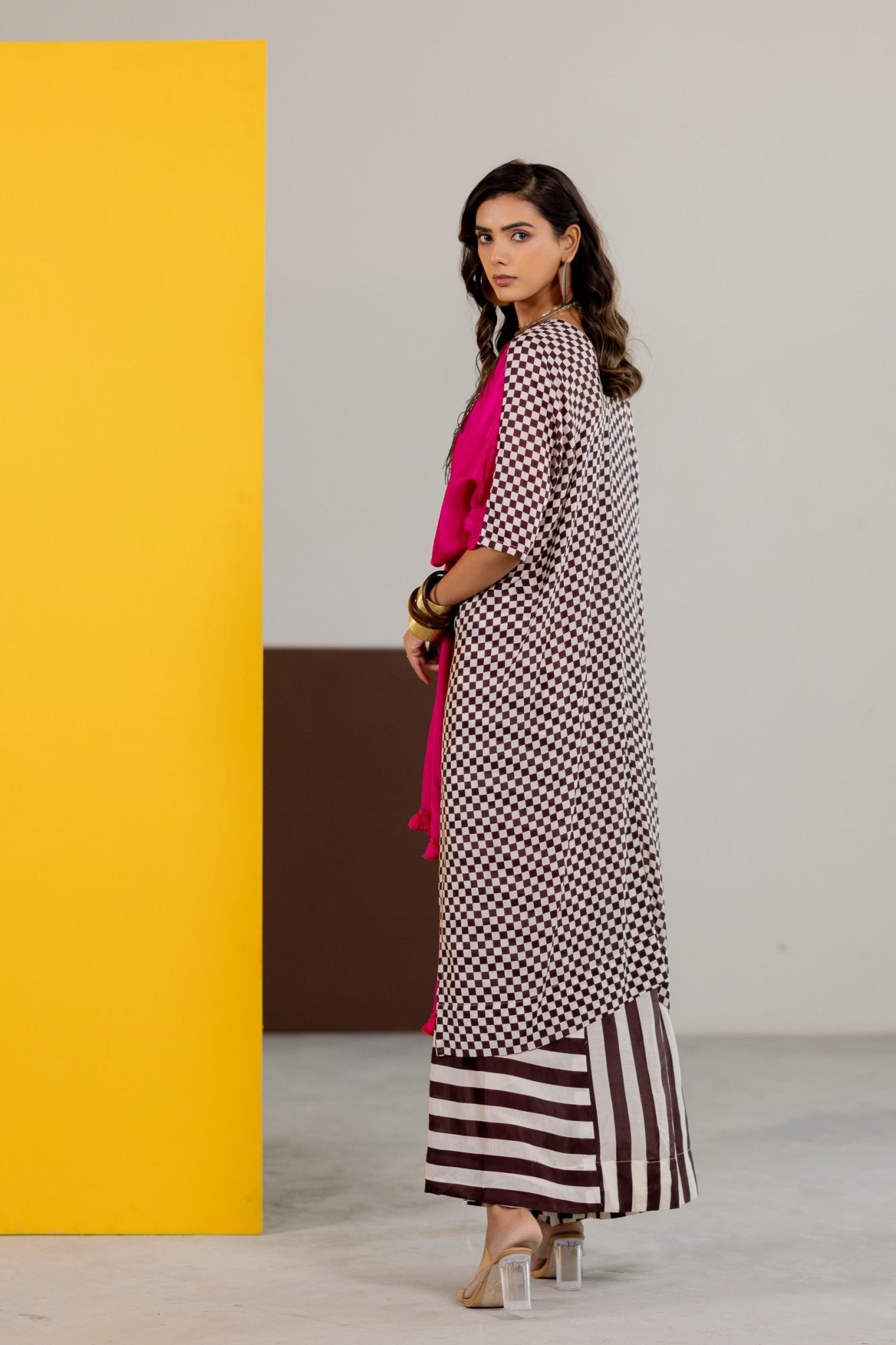 Hot Pink Habutai Silk Kaftan Set - CiceroniKurta Set, Festive WearTussah
