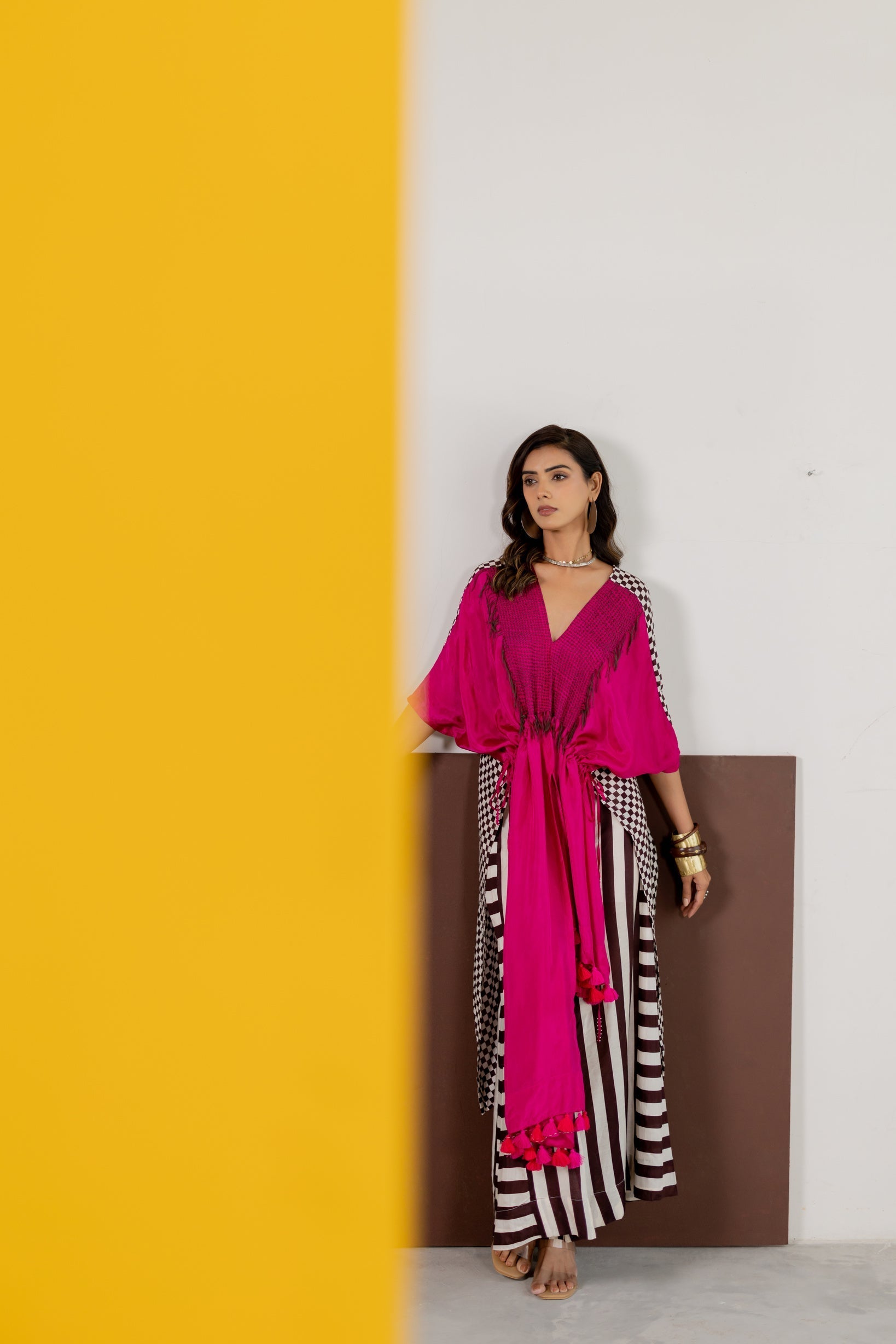 Hot Pink Habutai Silk Kaftan Set - CiceroniKurta Set, Festive WearTussah