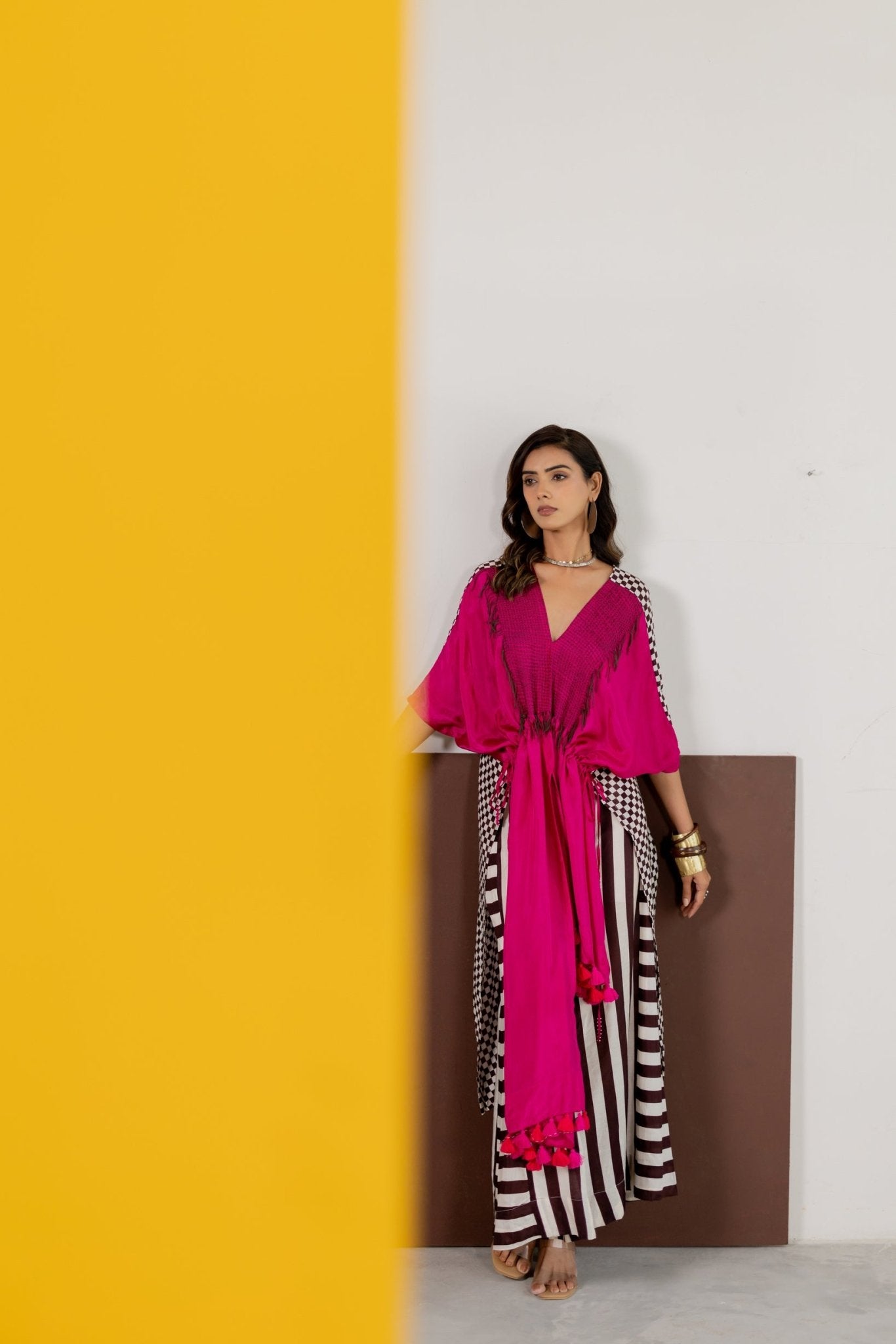 Hot Pink Habutai Silk Kaftan Set - CiceroniKurta Set, Festive WearTussah