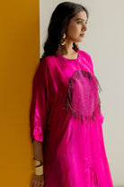Hot Pink Kaftan Set - CiceroniKurta Set, Festive WearTussah