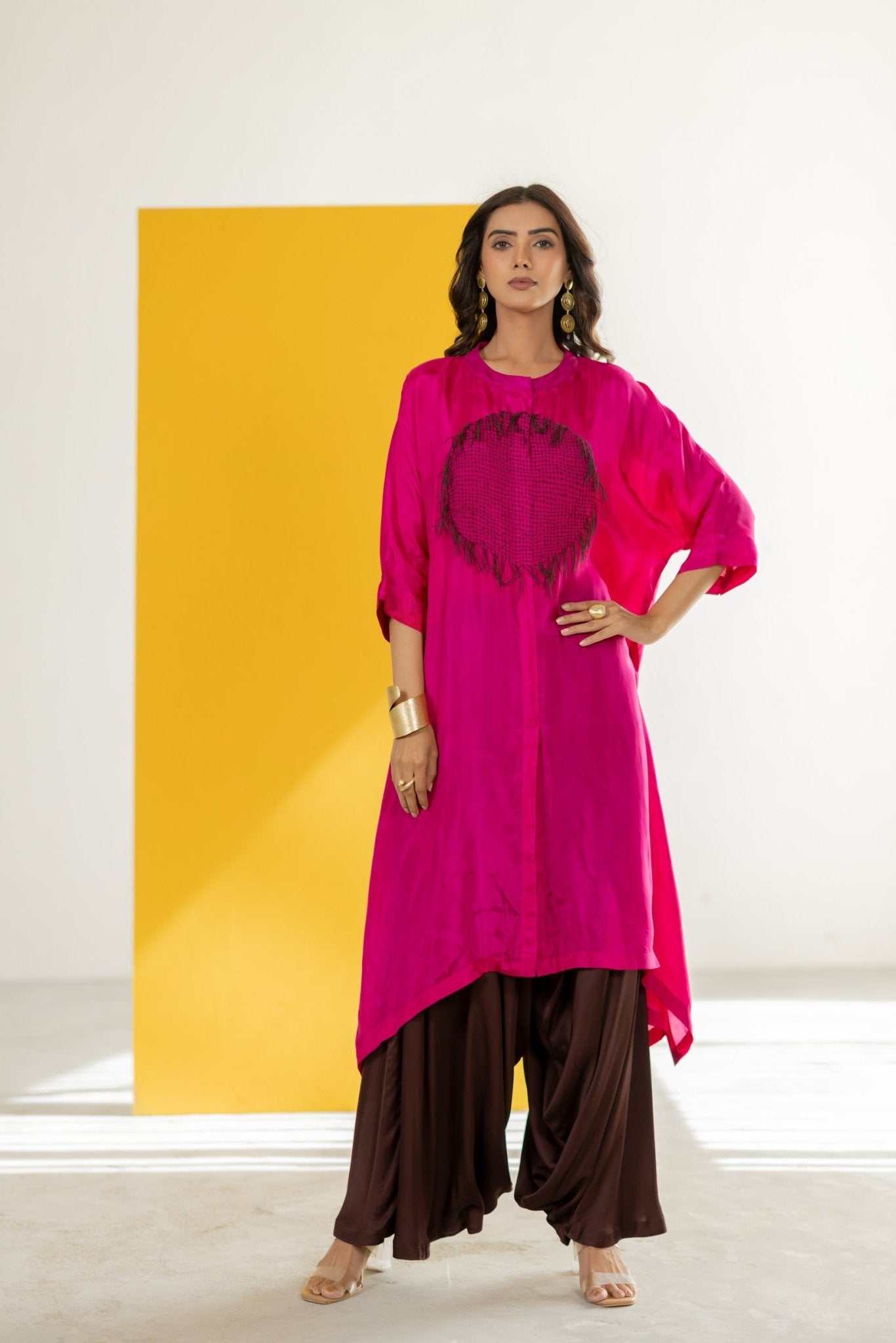 Hot Pink Kaftan Set - CiceroniKurta Set, Festive WearTussah