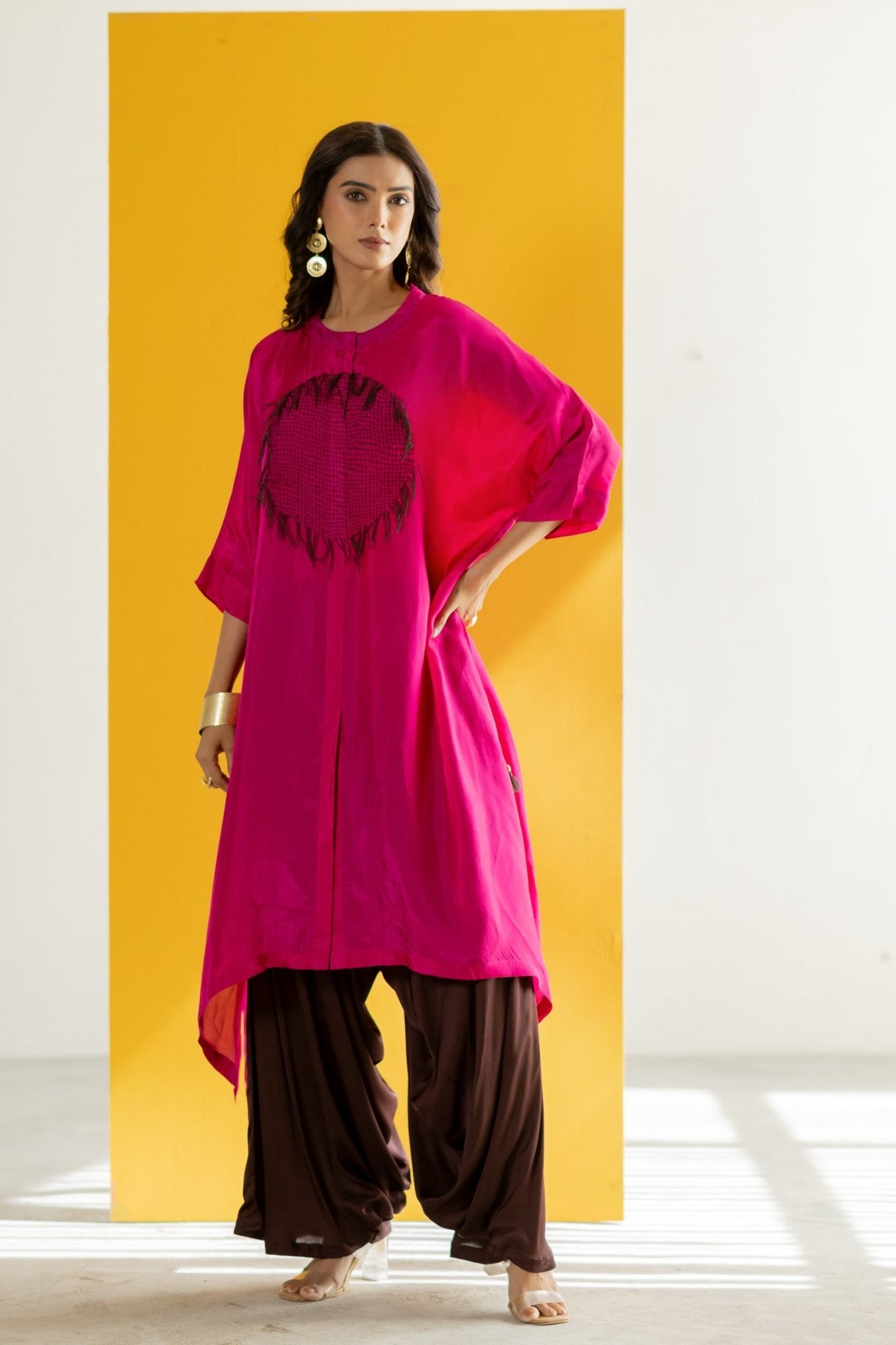 Hot Pink Kaftan Set - CiceroniKurta Set, Festive WearTussah