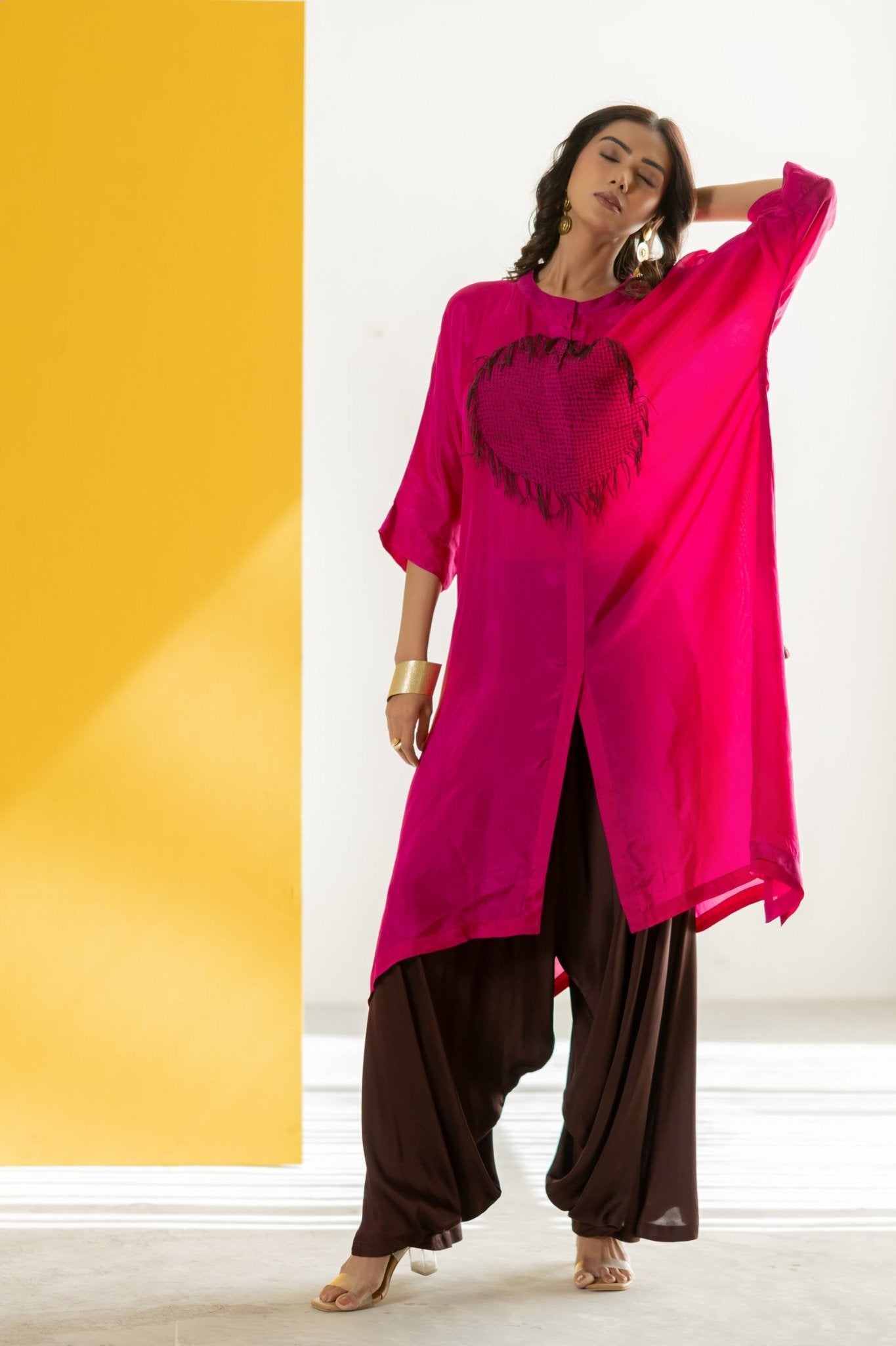 Hot Pink Kaftan Set - CiceroniKurta Set, Festive WearTussah