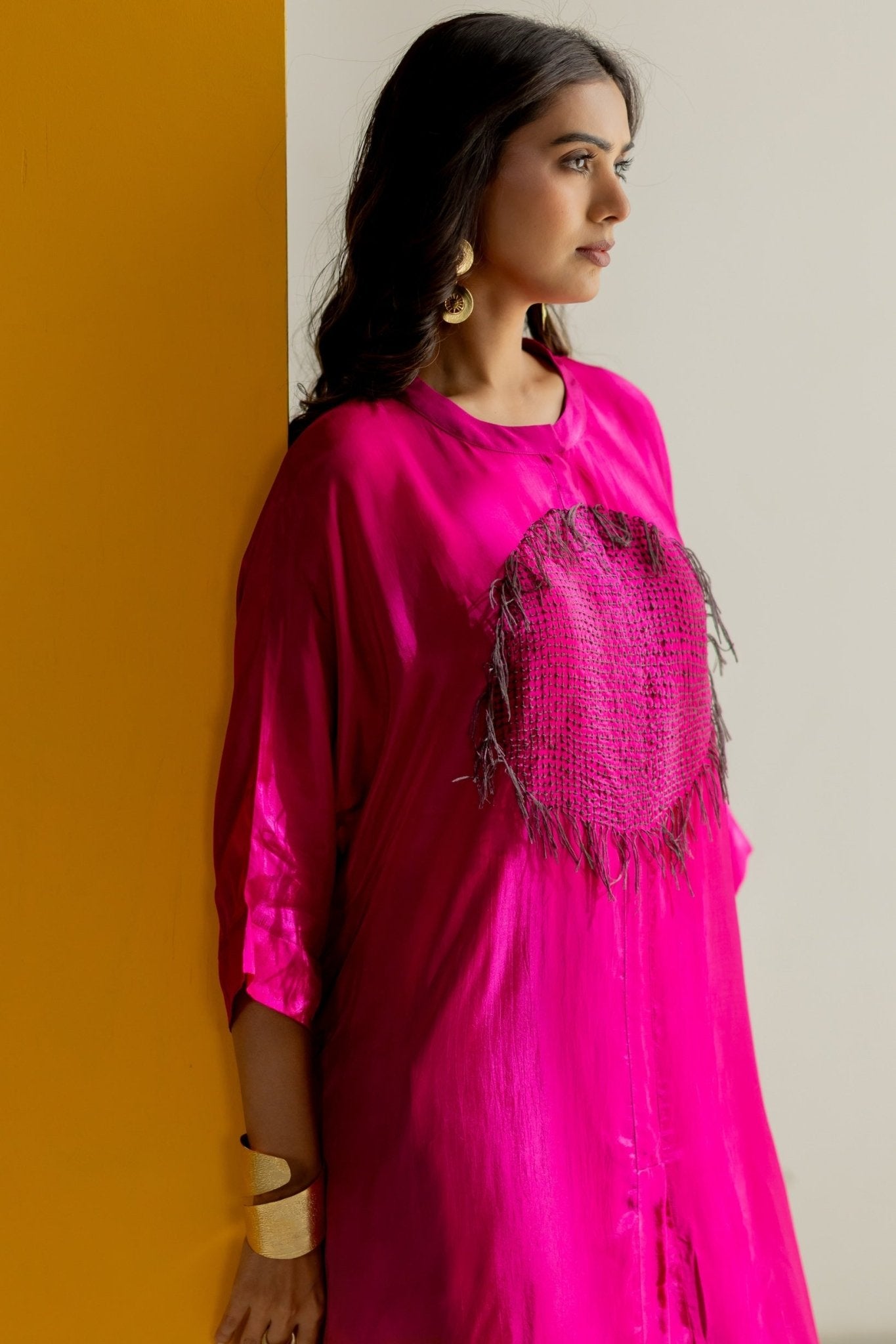 Hot Pink Kaftan Set - CiceroniKurta Set, Festive WearTussah