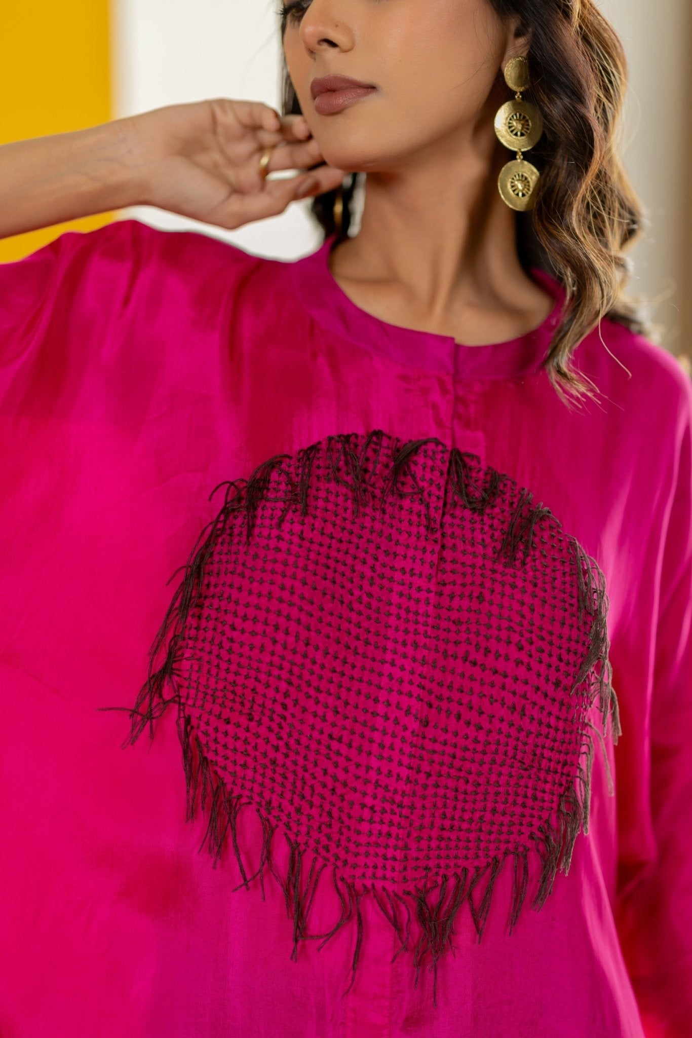 Hot Pink Kaftan Set - CiceroniKurta Set, Festive WearTussah