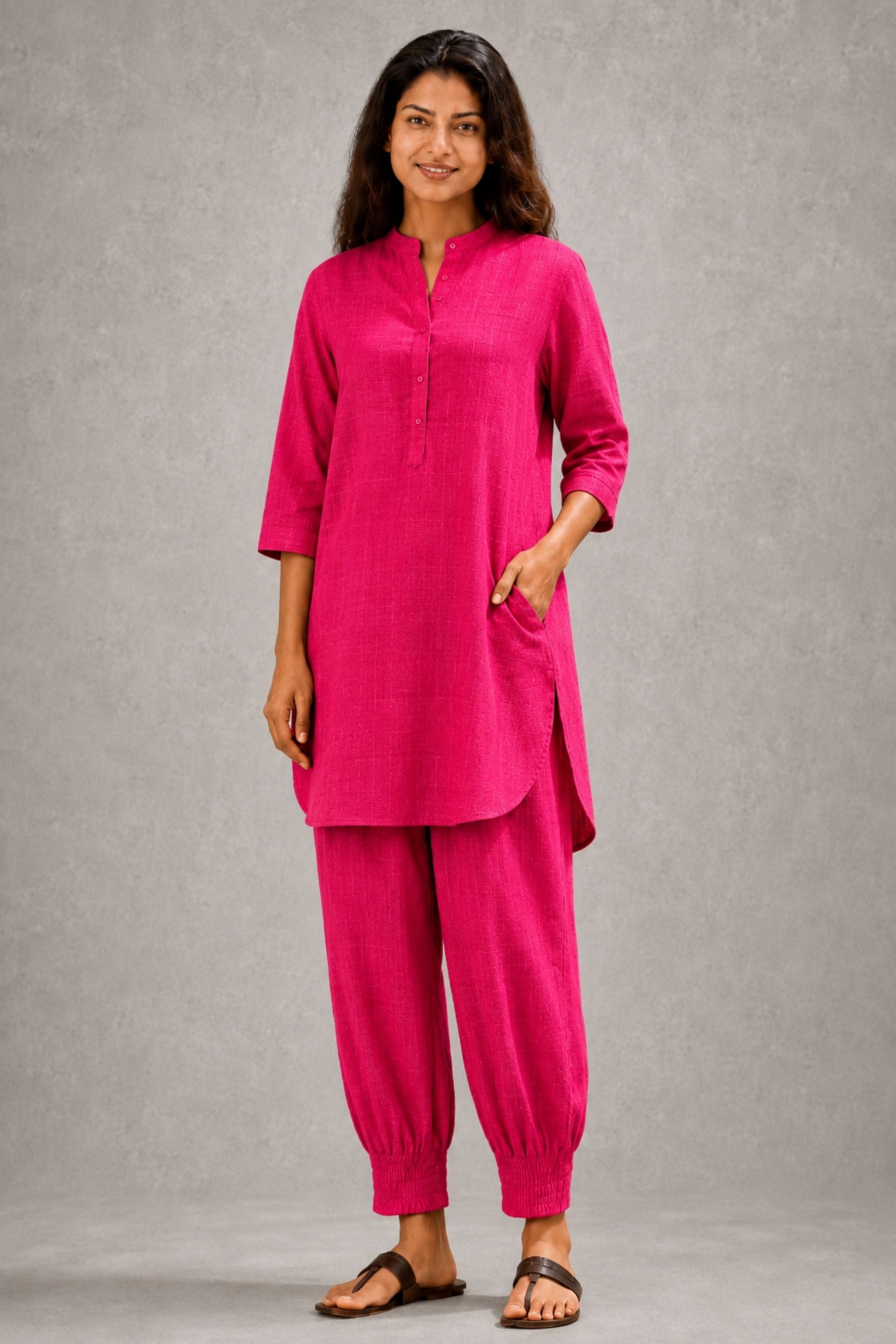 Hot Pink Khadi Cotton Co-ord Set - CiceroniKurta Set, Everyday WearSutra Art of Clothing