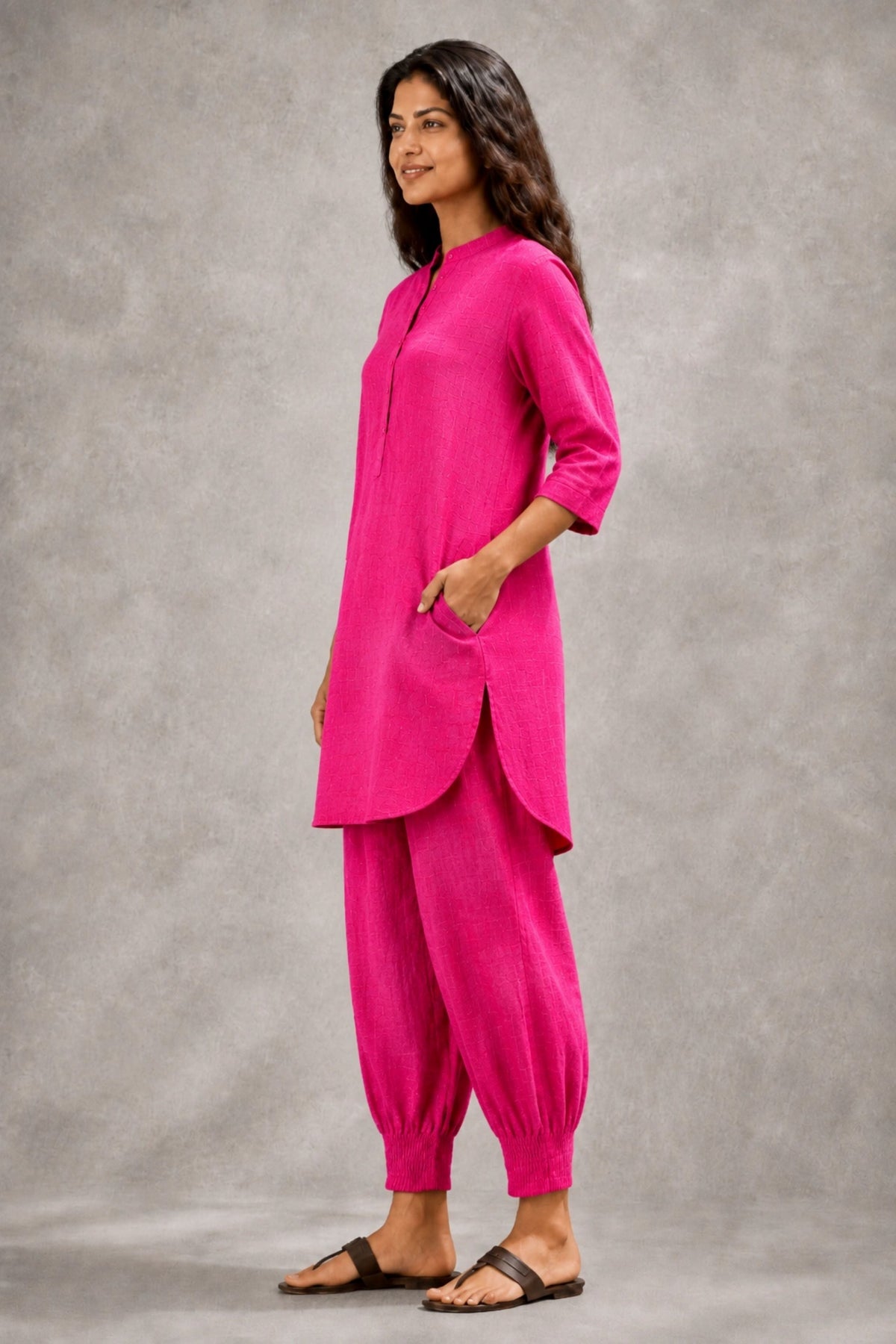 Hot Pink Khadi Cotton Co-ord Set - CiceroniKurta Set, Everyday WearSutra Art of Clothing