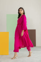 Hot Pink Silk Kurta Set - CiceroniKurta Set, Festive WearTussah