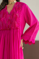 Hot Pink Silk Kurta Set - CiceroniKurta Set, Festive WearTussah