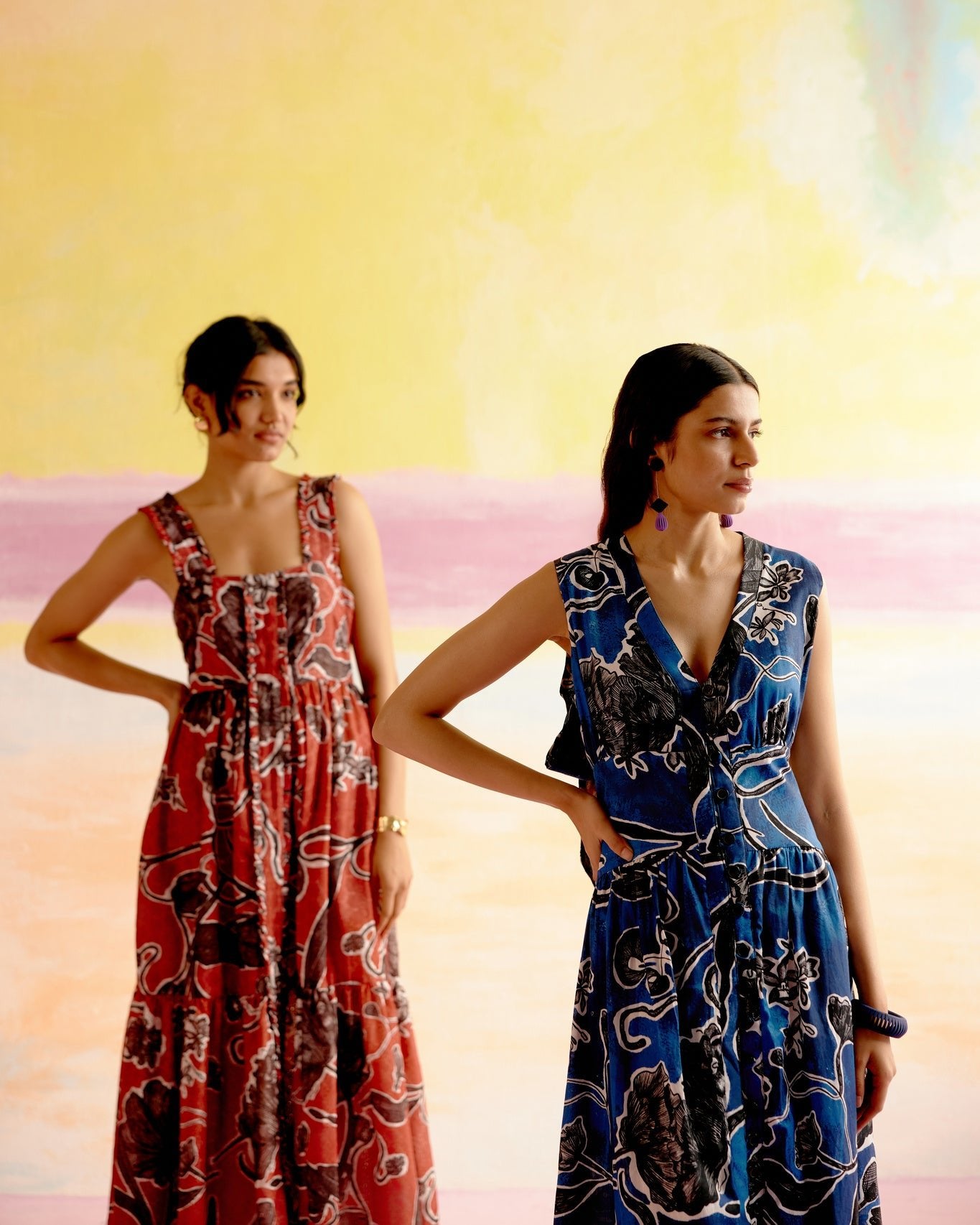 Hymn Midi Dress in Blue Jardin Print - CiceroniDressesHappi Space