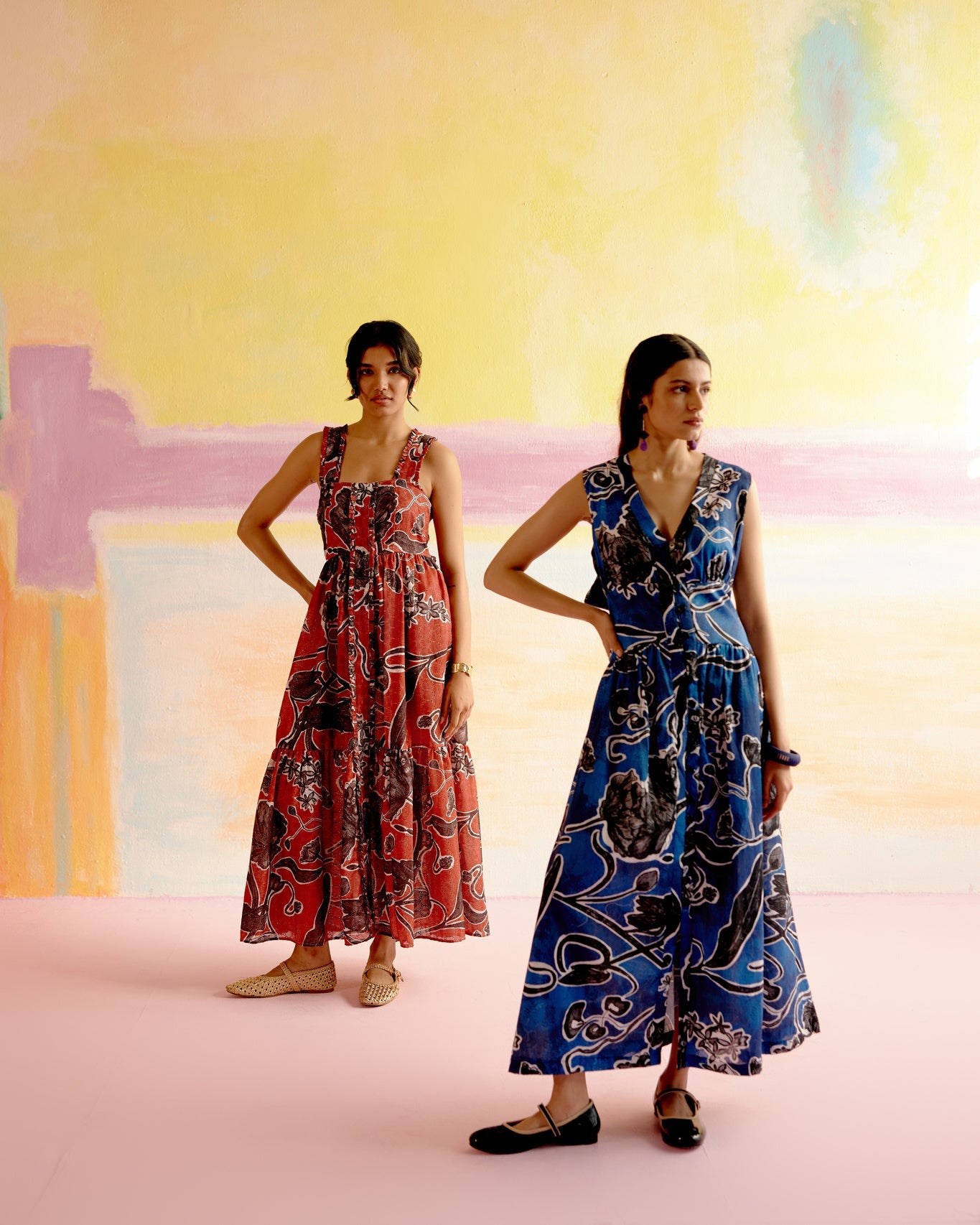 Hymn Midi Dress in Blue Jardin Print - CiceroniDressesHappi Space