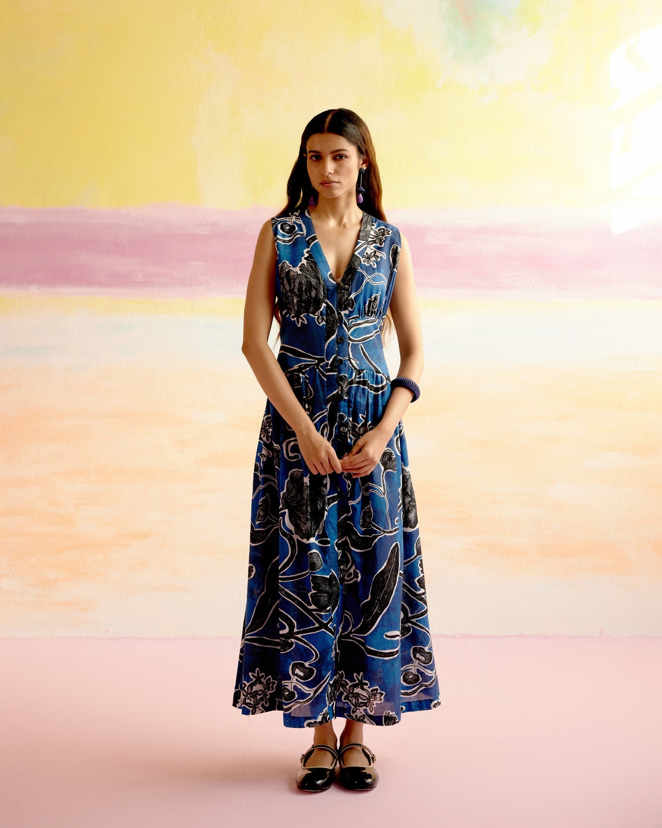 Hymn Midi Dress in Blue Jardin Print - CiceroniDressesHappi Space