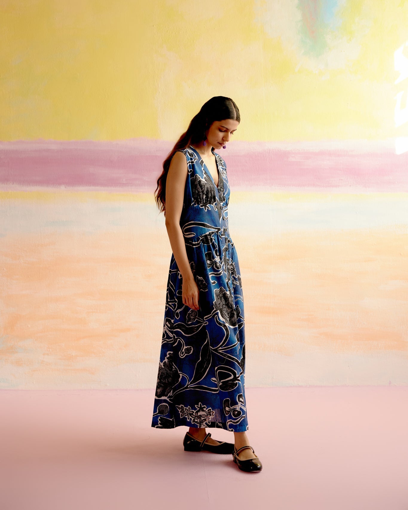 Hymn Midi Dress in Blue Jardin Print - CiceroniDressesHappi Space