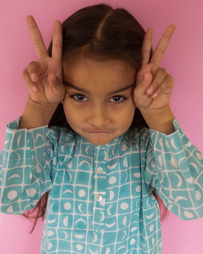 'I want to be like grandpa' Kurta Pyjama Set in Blue Moon Chase - CiceroniKurta Set, Everyday WearLove The World Today