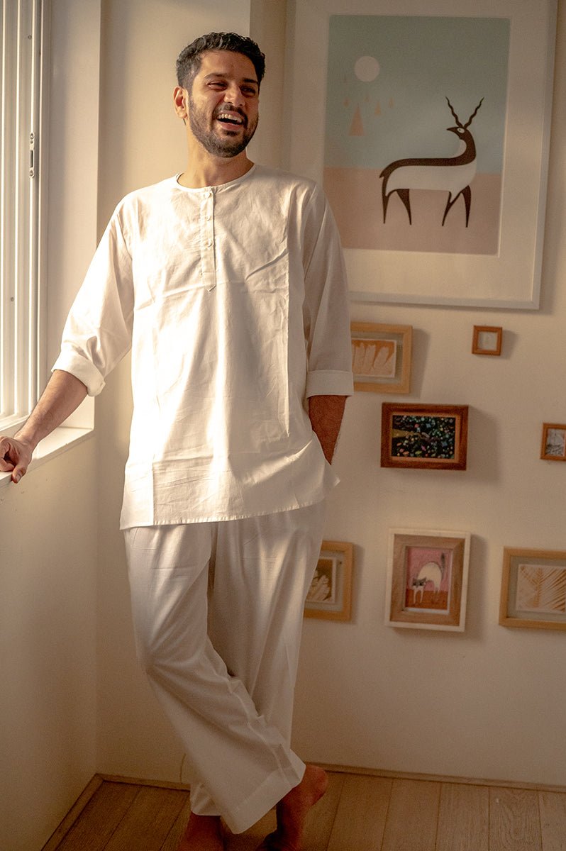 I want to be like grandpa' White Kurta Pyjama Set in GOTS Certified Organic Cotton Grown up Version - CiceroniCo - ord SetLove The World Today