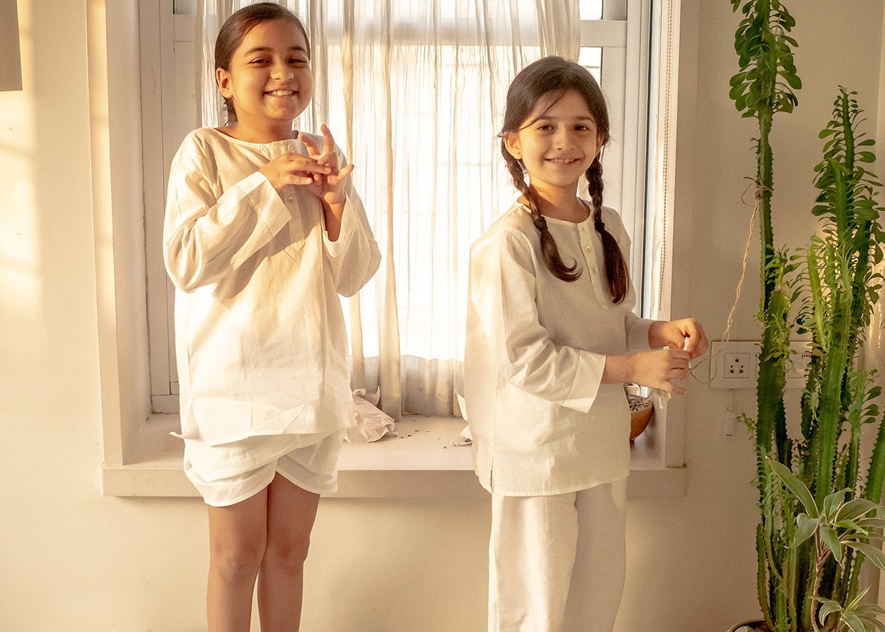 'I want to be like grandpa' White Kurta Pyjama Set in GOTS Certified Organic Cotton - CiceroniKurta Set, Everyday WearLove The World Today