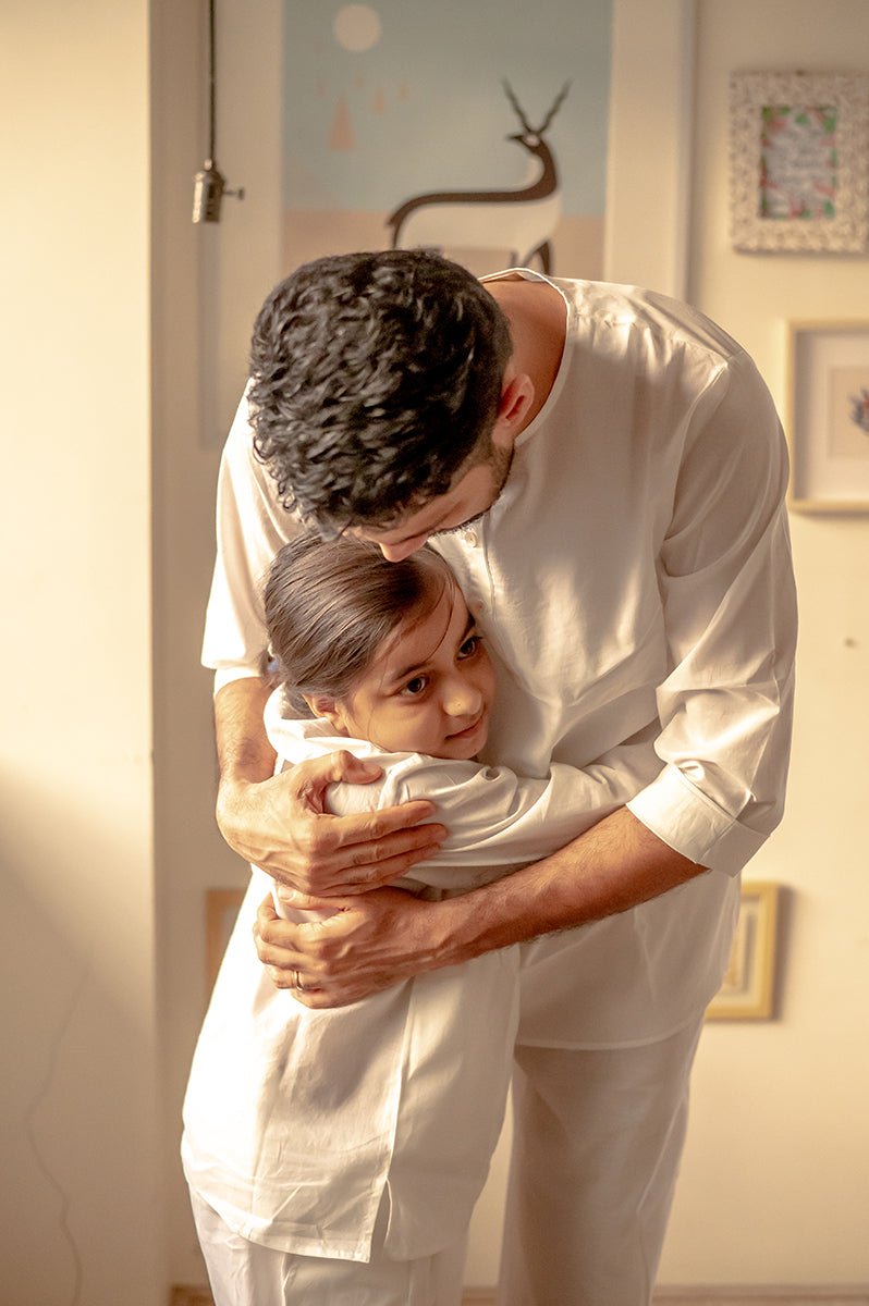 'I want to be like grandpa' White Kurta Pyjama Set in GOTS Certified Organic Cotton - CiceroniKurta Set, Everyday WearLove The World Today