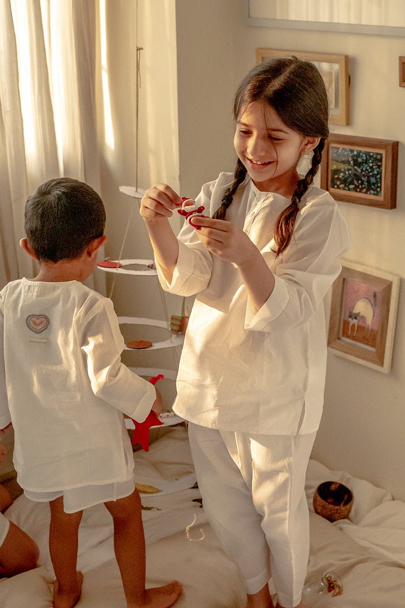 'I want to be like grandpa' White Kurta Pyjama Set in GOTS Certified Organic Cotton - CiceroniKurta Set, Everyday WearLove The World Today