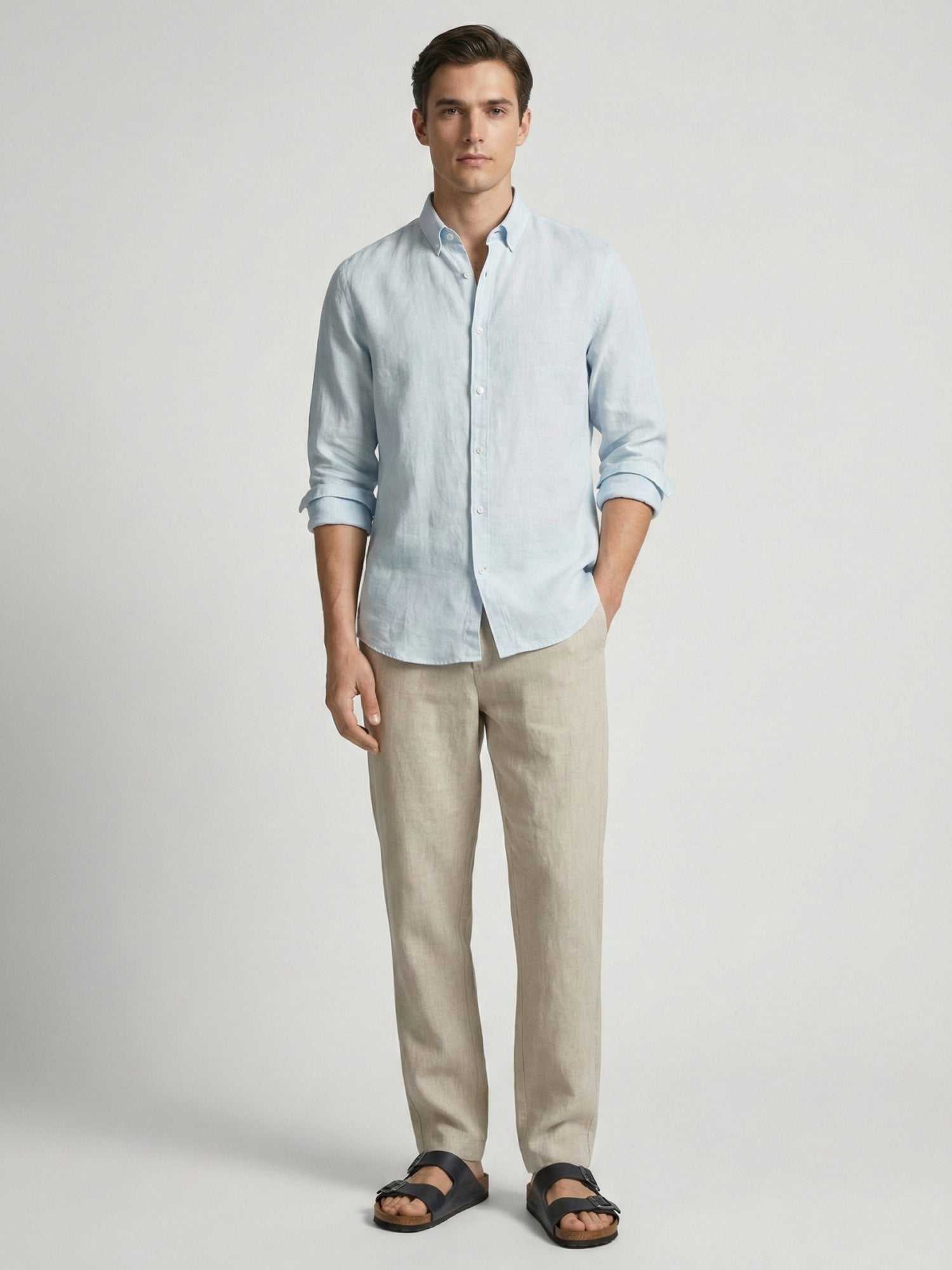 Ice Blue 100% Pure Linen Button Down Shirt - CiceroniMen Shirtsbhrāta