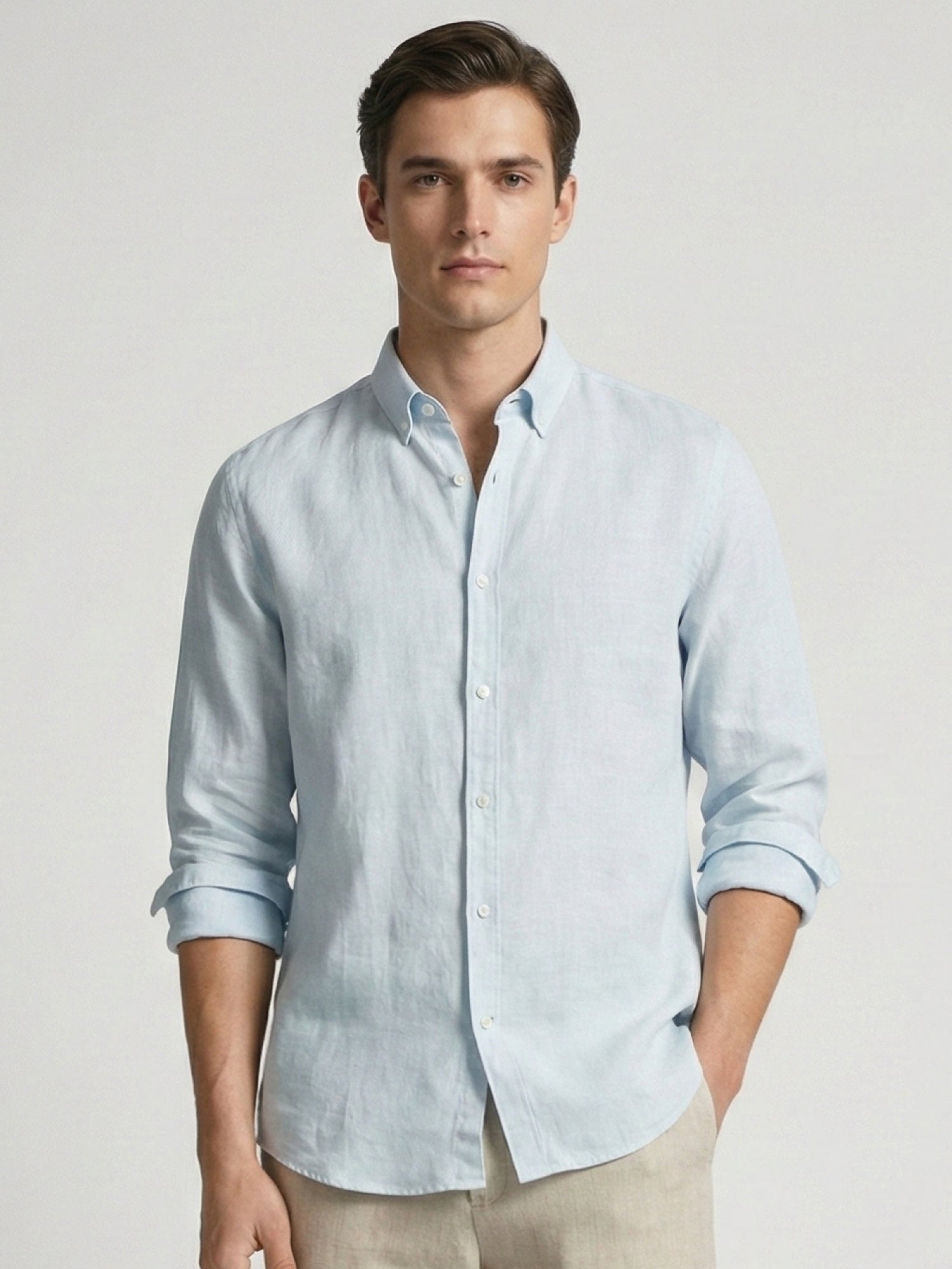 Ice Blue 100% Pure Linen Button Down Shirt - CiceroniMen Shirtsbhrāta