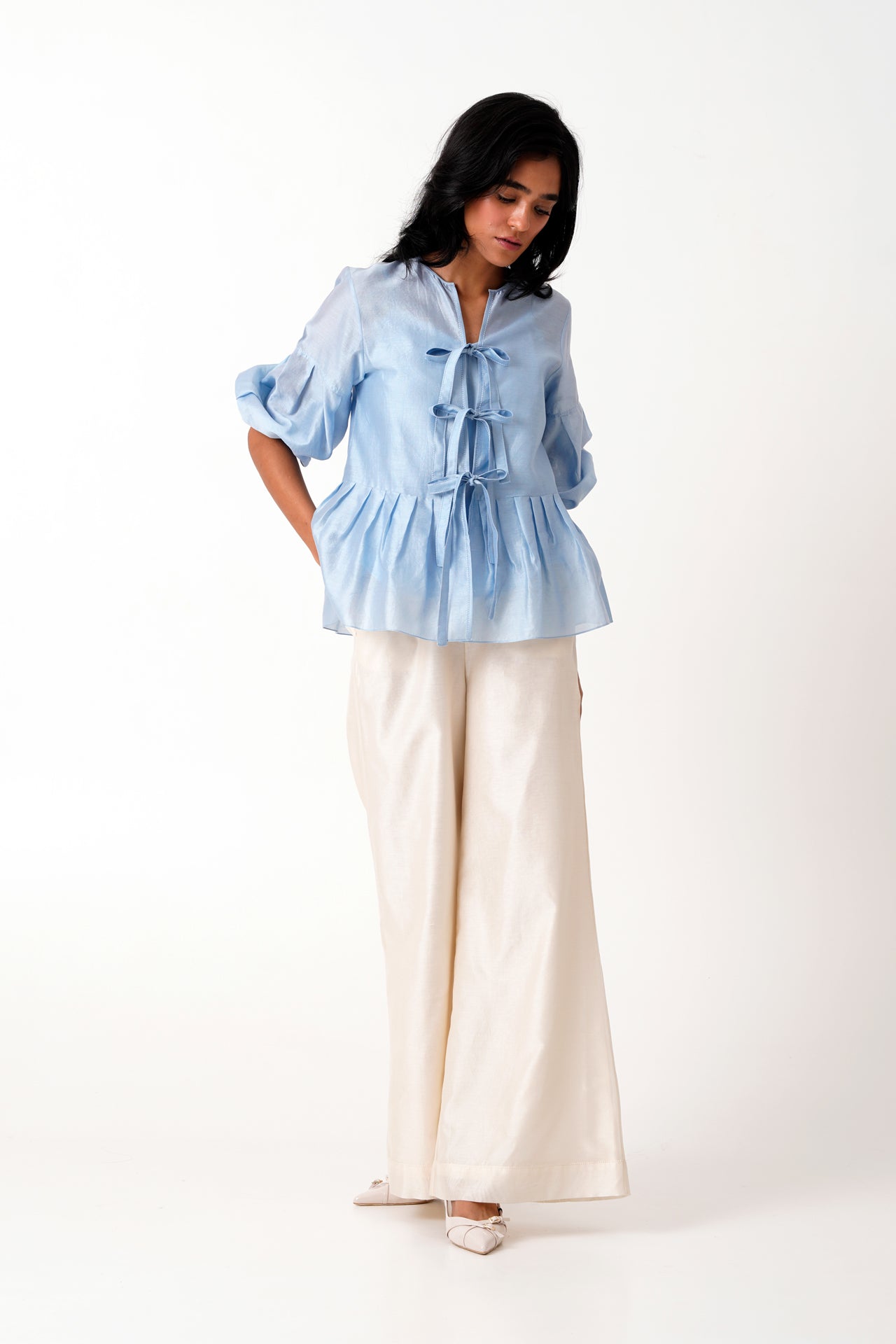 Ice Blue Toni Set - Multi Knot Peplum Top with Slip + Pants - CiceroniCo - ord SetMadder Much