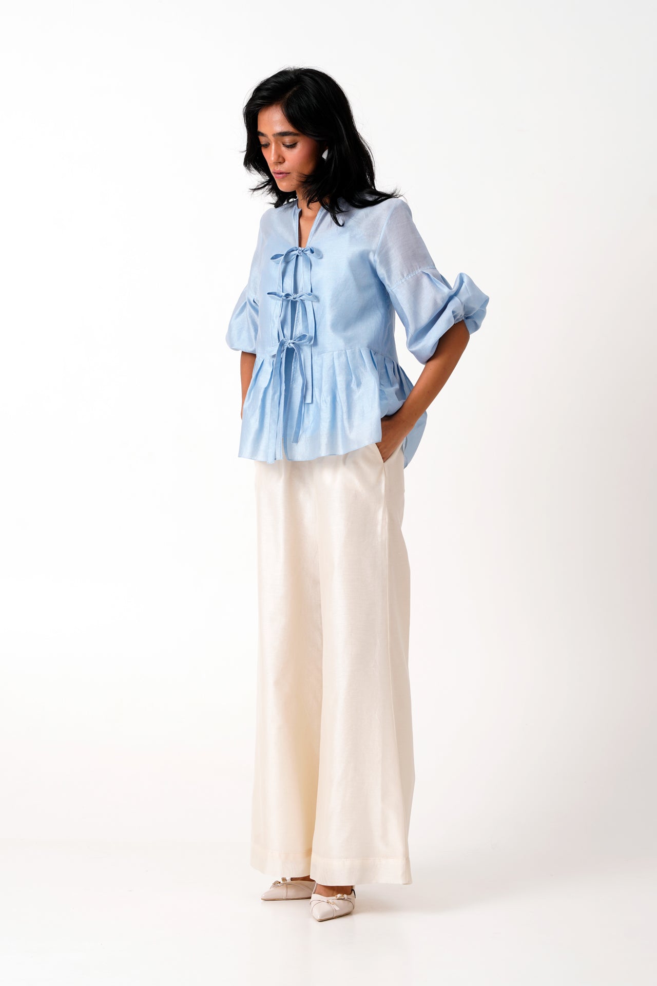 Ice Blue Toni Set - Multi Knot Peplum Top with Slip + Pants - CiceroniCo - ord SetMadder Much