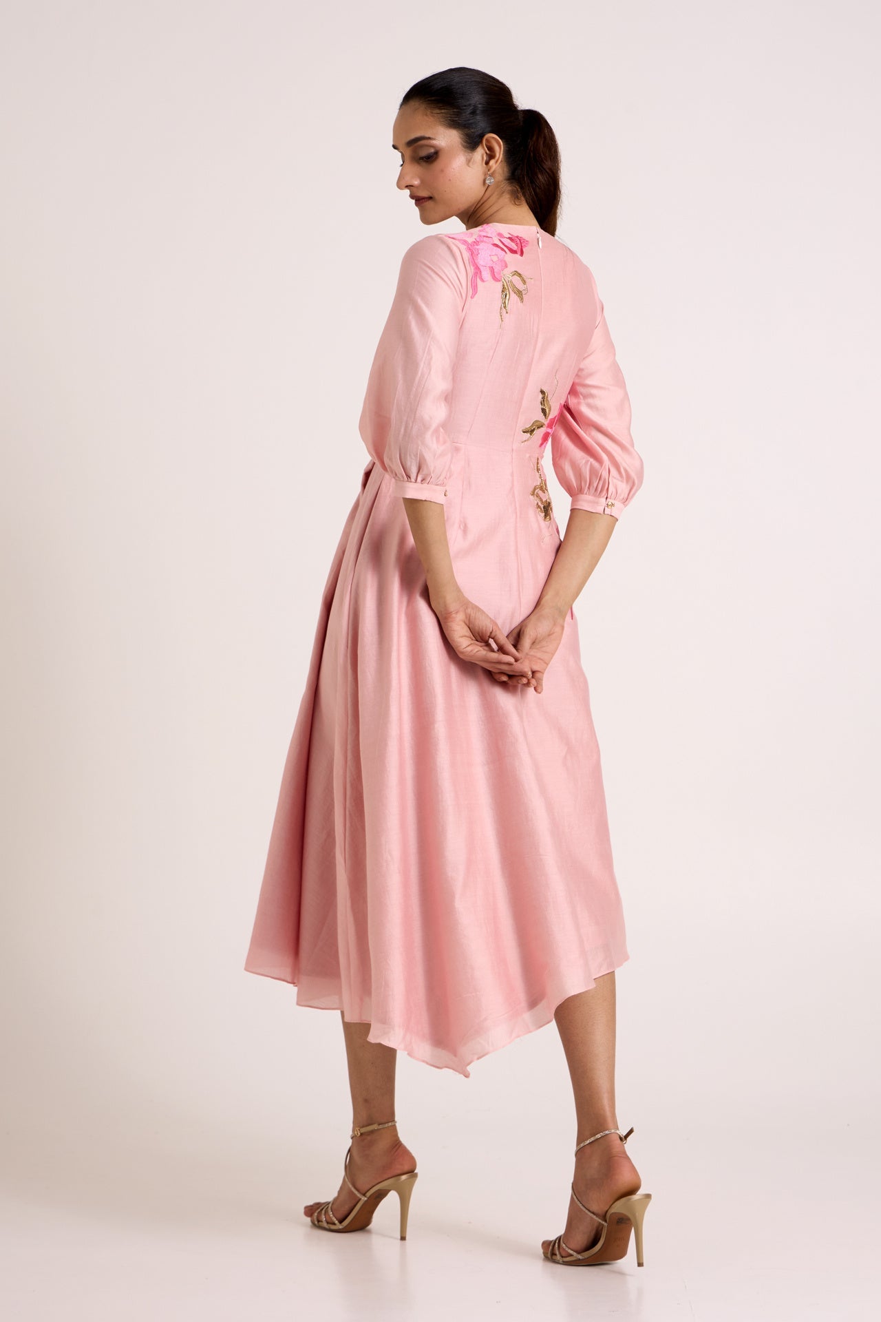 Ice Pink Mezlyn - Pinched Waist Midi Dress - CiceroniDressesMadder Much