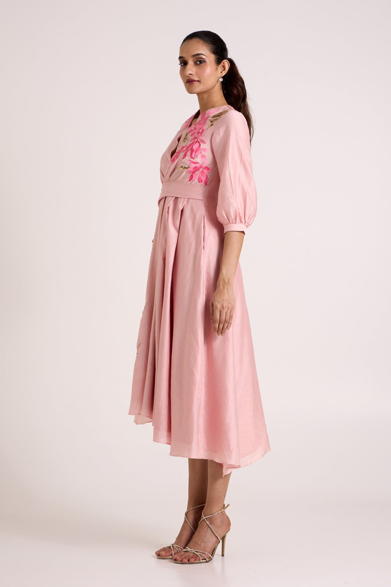 Ice Pink Mezlyn - Pinched Waist Midi Dress - CiceroniDressesMadder Much