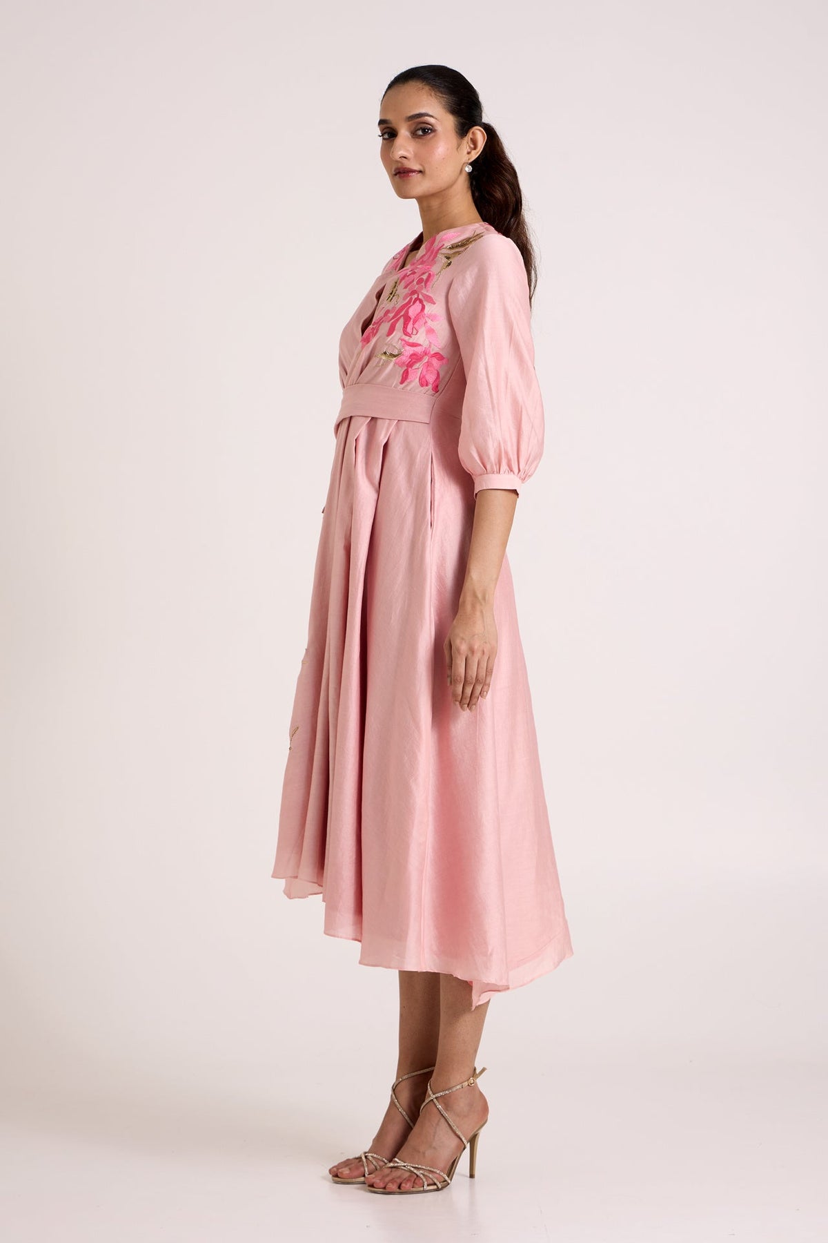 Ice Pink Mezlyn - Pinched Waist Midi Dress - CiceroniDressesMadder Much