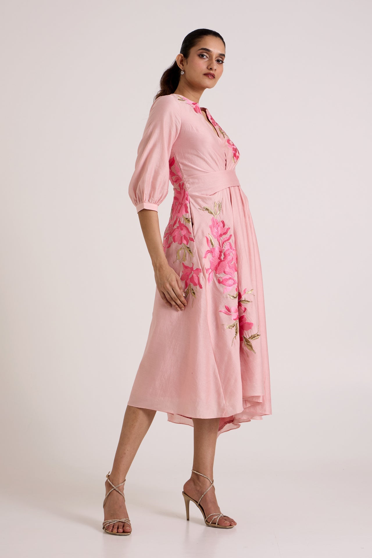 Ice Pink Mezlyn - Pinched Waist Midi Dress - CiceroniDressesMadder Much