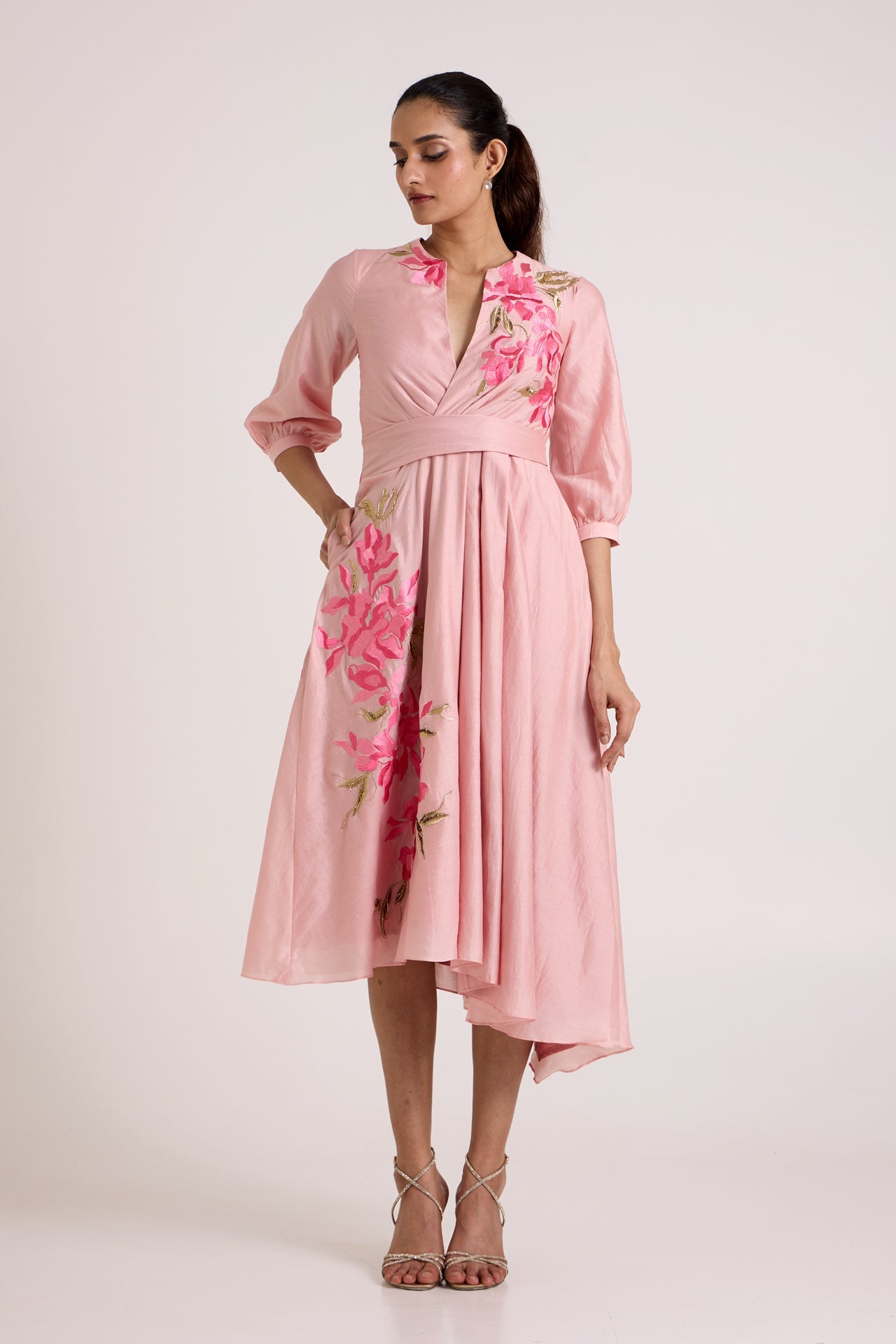 Ice Pink Mezlyn - Pinched Waist Midi Dress - CiceroniDressesMadder Much