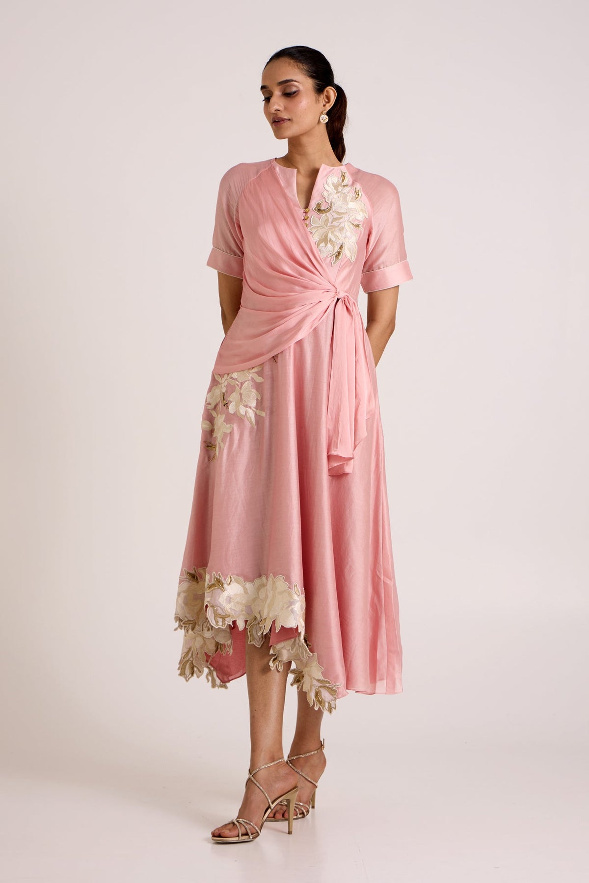 Ice Pink Raizin - Crossover Scarf Midi Dress - CiceroniDressesMadder Much