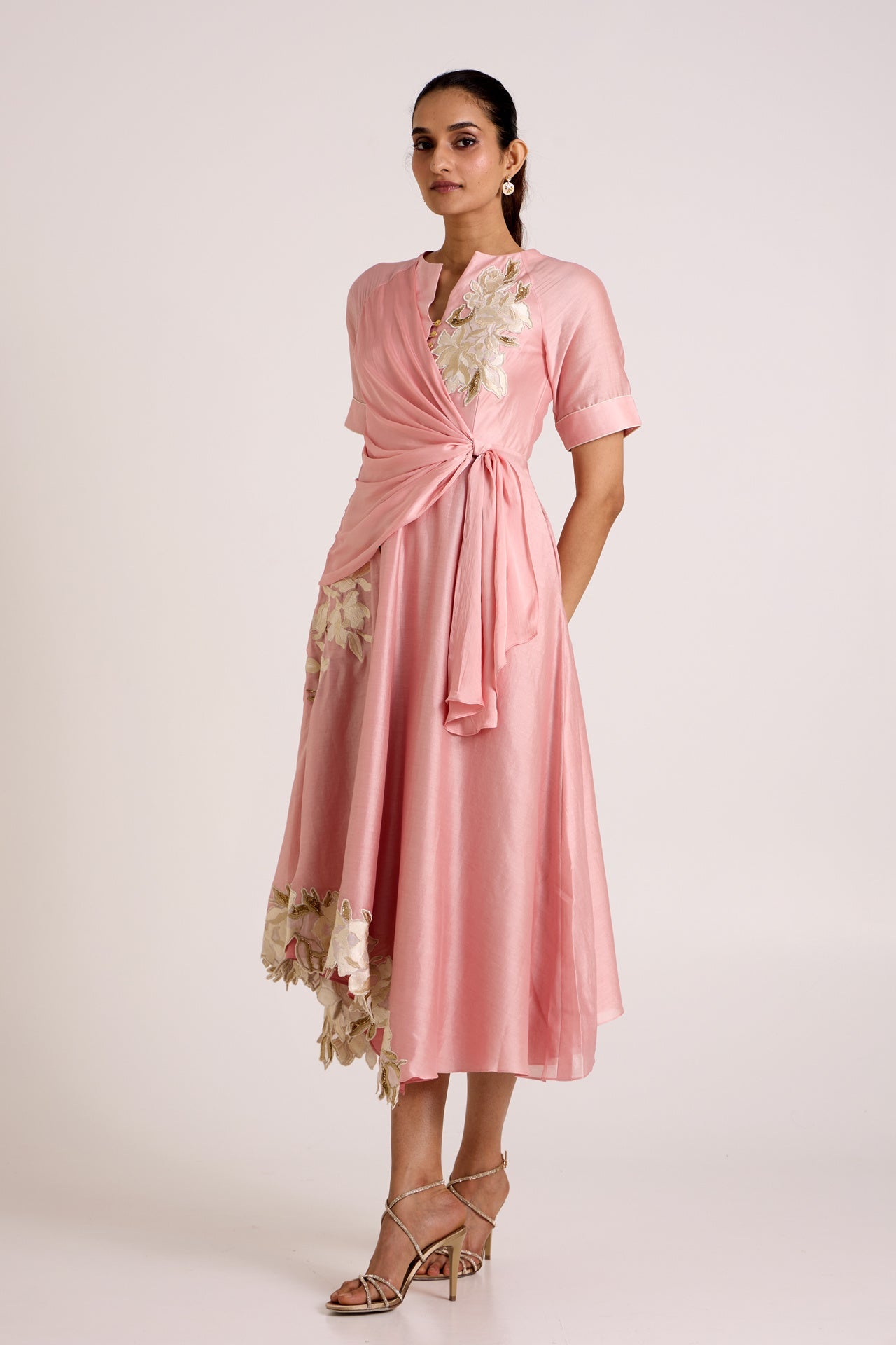 Ice Pink Raizin - Crossover Scarf Midi Dress - CiceroniDressesMadder Much