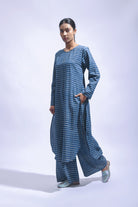 Indigo Block Printed Chambray Kurta & Pants Set - CiceroniKurta Set, Everyday WearJayati Goenka