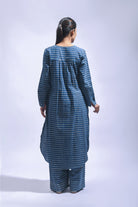 Indigo Block Printed Chambray Kurta & Pants Set - CiceroniKurta Set, Everyday WearJayati Goenka