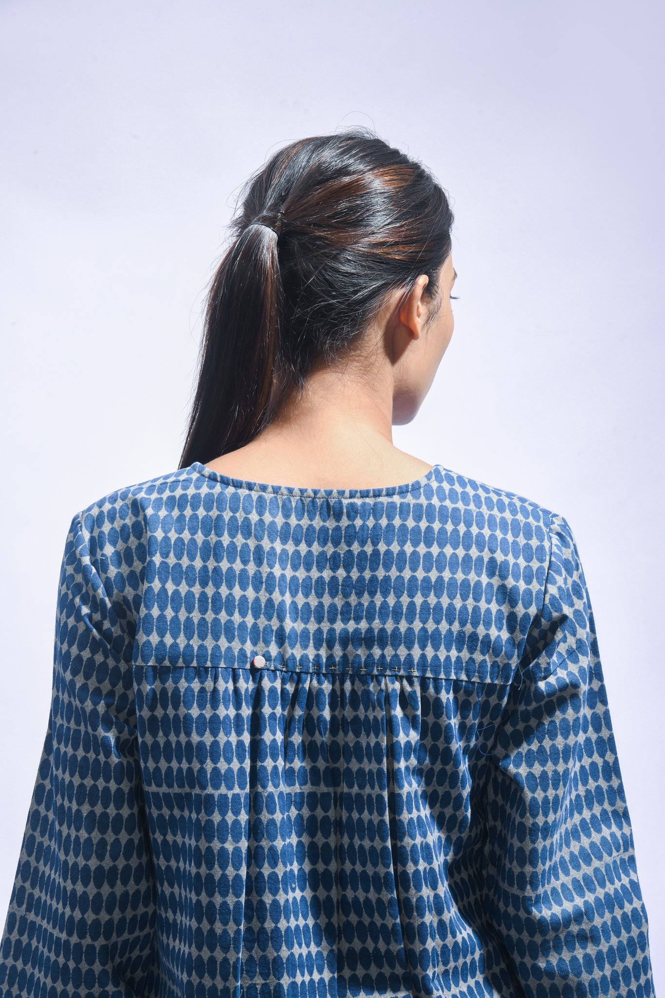 Indigo Block Printed Chambray Kurta & Pants Set - CiceroniKurta Set, Everyday WearJayati Goenka