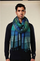 Indigo Blue Madras Checks Peace Silk Scarf for Men - CiceroniScarfAeshaane