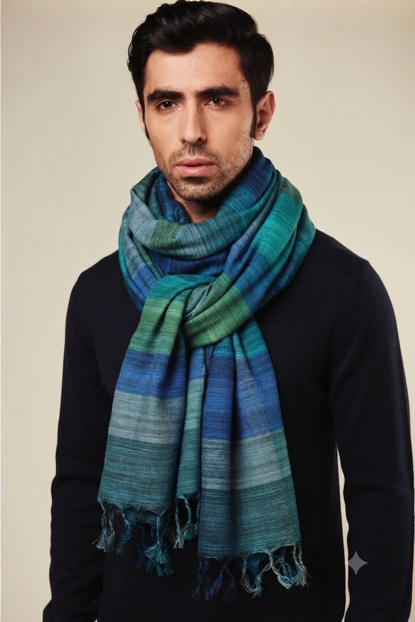 Indigo Blue Madras Checks Peace Silk Scarf for Men - CiceroniScarfAeshaane