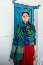 Indigo Blue Madras Checks Peace Silk Scarf - CiceroniScarfAeshaane