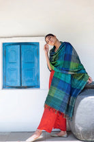 Indigo Blue Madras Checks Peace Silk Scarf - CiceroniScarfAeshaane