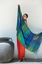 Indigo Blue Madras Checks Peace Silk Scarf - CiceroniScarfAeshaane